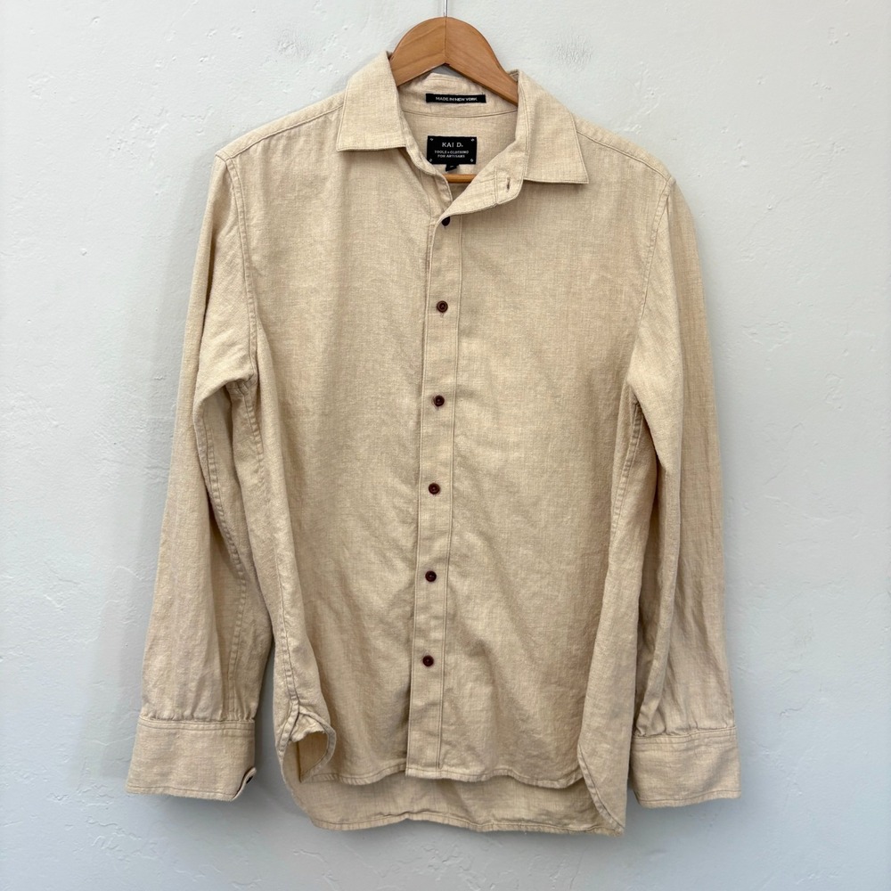 KAI D.Tools &Clothing For Artisans Shirt Men Size Large Beige Cotton Button Down